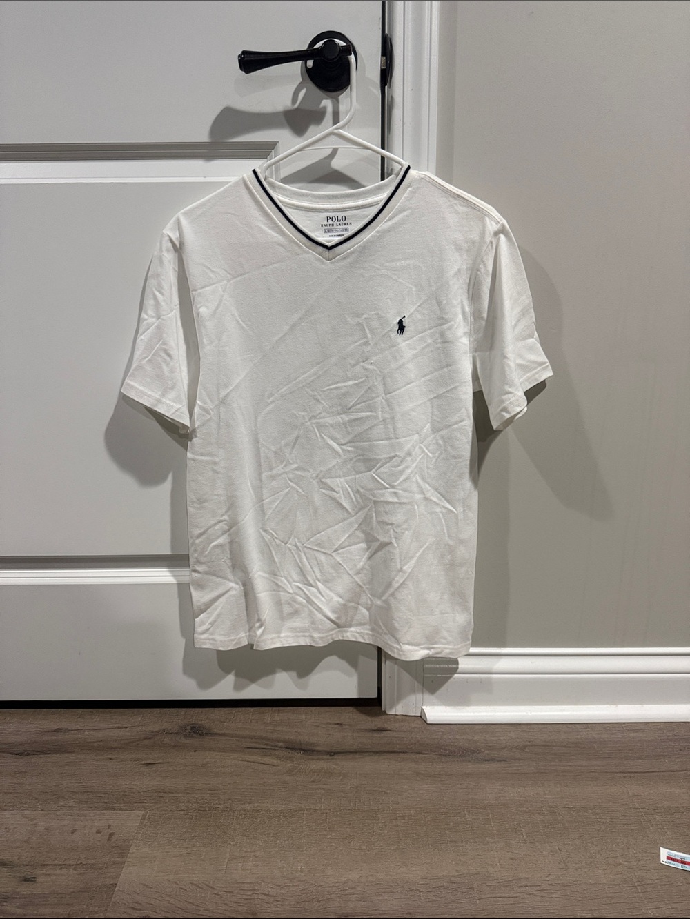 Polo by Ralph Lauren White V-Neck Polo with Navy Contrast